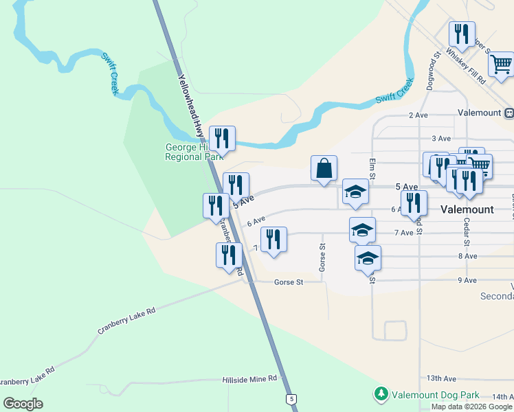 map of restaurants, bars, coffee shops, grocery stores, and more near 1485 5 Avenue in Valemount