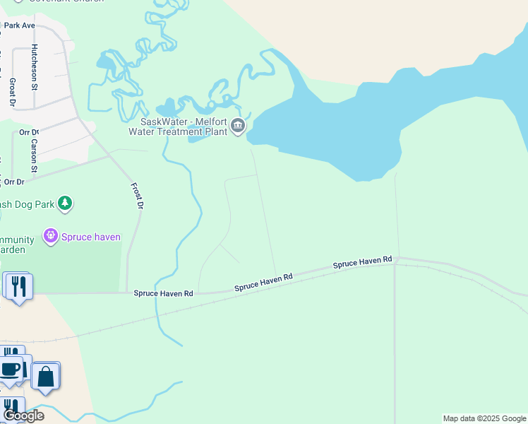 map of restaurants, bars, coffee shops, grocery stores, and more near Reservoir Drive in Melfort