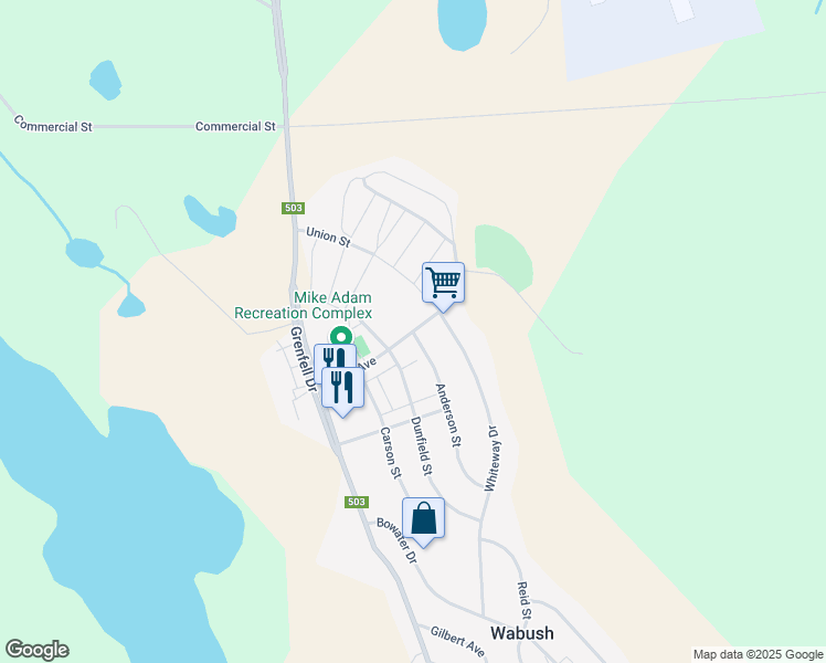map of restaurants, bars, coffee shops, grocery stores, and more near Bond Street in Wabush