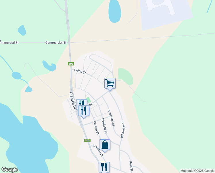 map of restaurants, bars, coffee shops, grocery stores, and more near 15 Whiteway Drive in Wabush