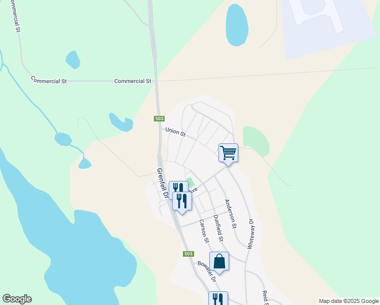 map of restaurants, bars, coffee shops, grocery stores, and more near McGregor Lane in Wabush