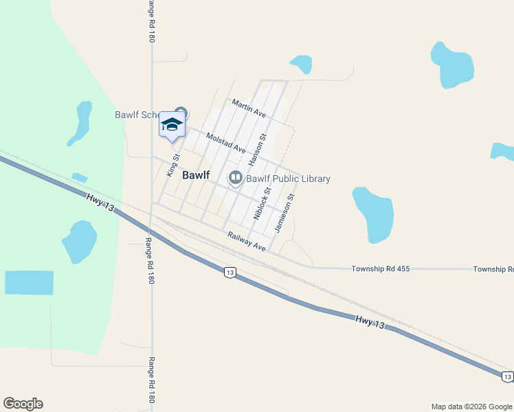map of restaurants, bars, coffee shops, grocery stores, and more near 115 Niblock Street in Bawlf