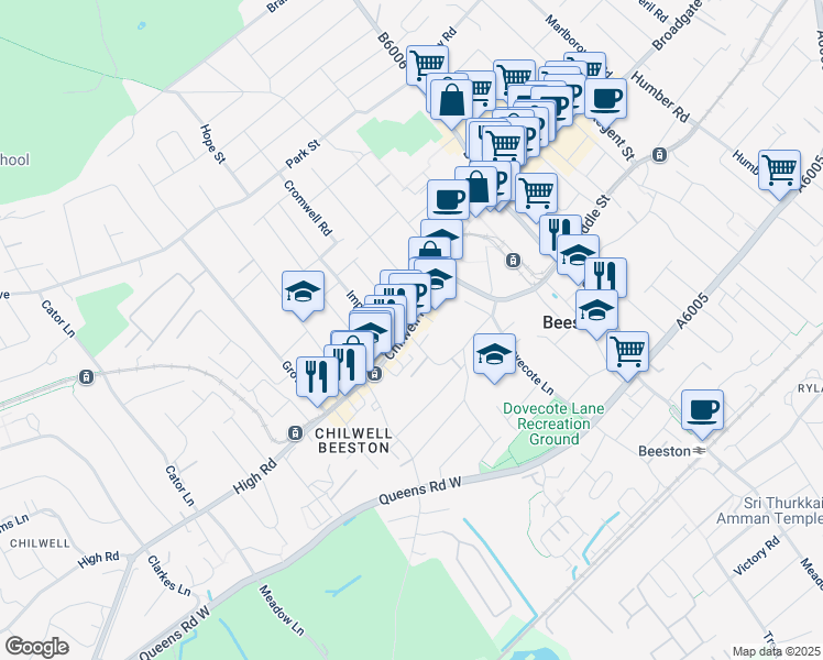 map of restaurants, bars, coffee shops, grocery stores, and more near in Beeston