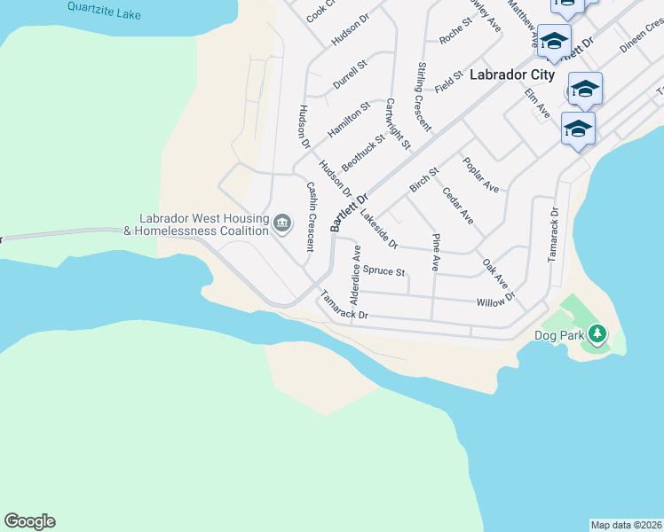 map of restaurants, bars, coffee shops, grocery stores, and more near 911 Bartlett Drive in Labrador City