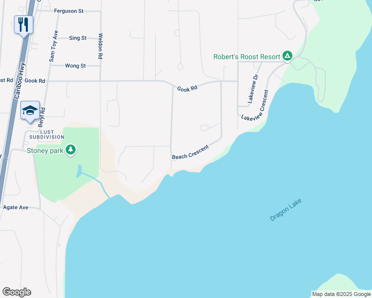 map of restaurants, bars, coffee shops, grocery stores, and more near 1734 Beach Crescent in Quesnel