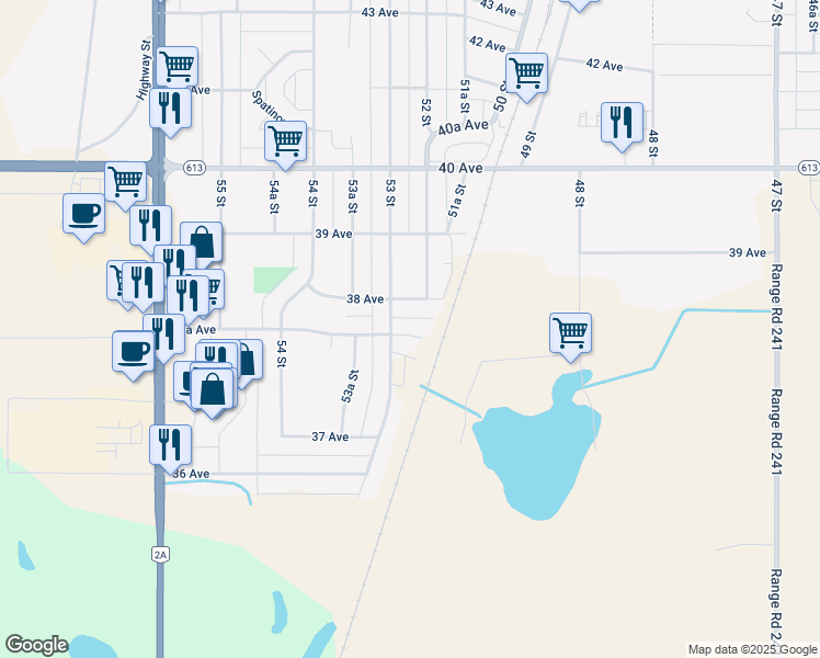 map of restaurants, bars, coffee shops, grocery stores, and more near 5216 37A Avenue in Wetaskiwin