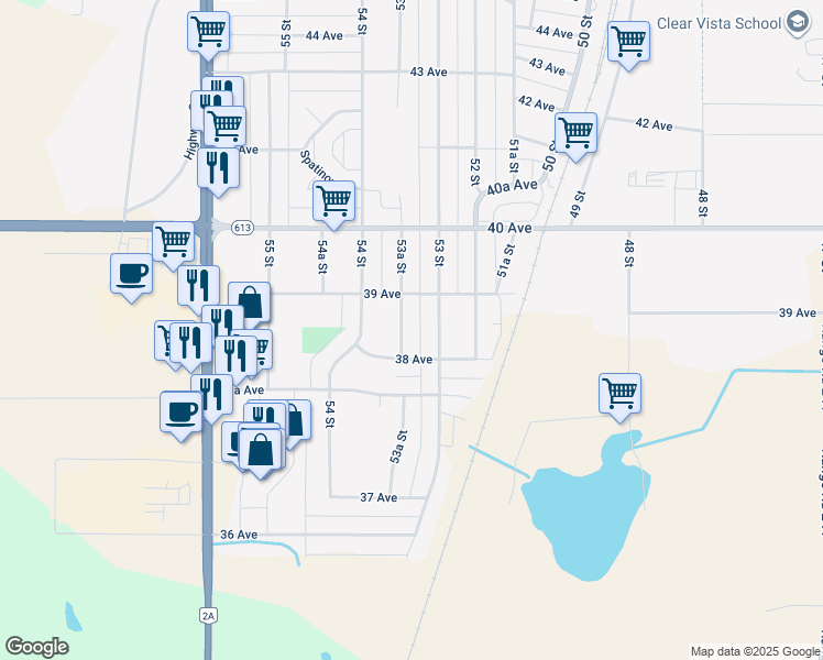 map of restaurants, bars, coffee shops, grocery stores, and more near 3810 53 Street in Wetaskiwin