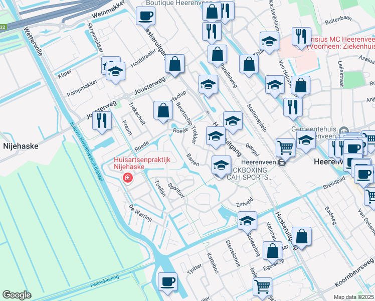 map of restaurants, bars, coffee shops, grocery stores, and more near in Heerenveen