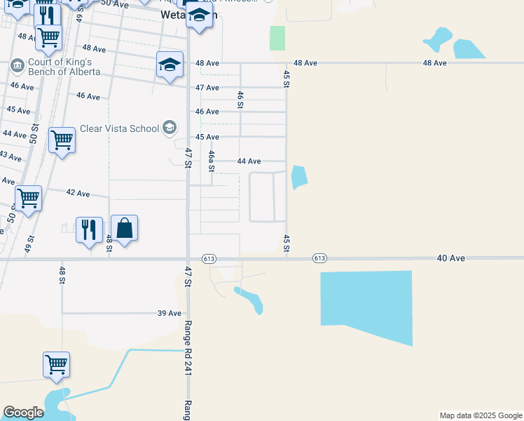 map of restaurants, bars, coffee shops, grocery stores, and more near 7 Wildrose Garden Estates in Wetaskiwin