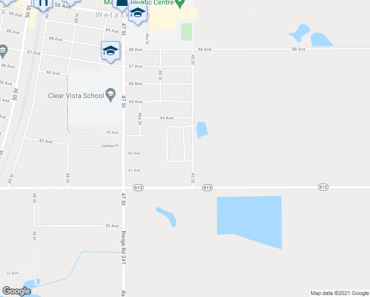 map of restaurants, bars, coffee shops, grocery stores, and more near 7 Wildrose Garden Estates in Wetaskiwin