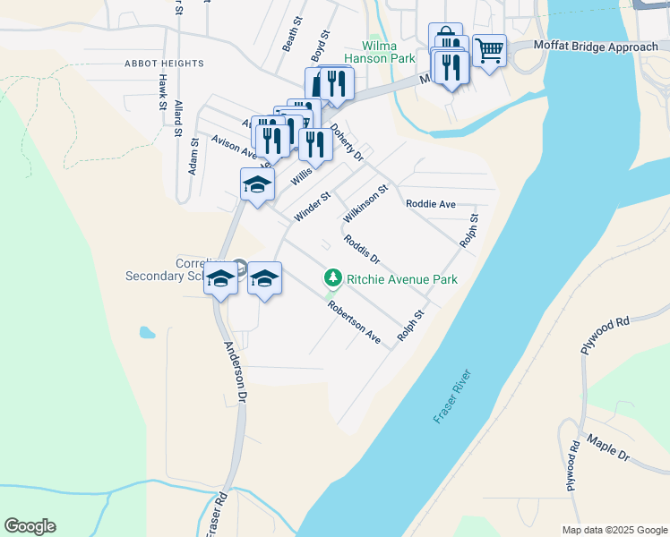 map of restaurants, bars, coffee shops, grocery stores, and more near 415 Ritchie Avenue in Quesnel