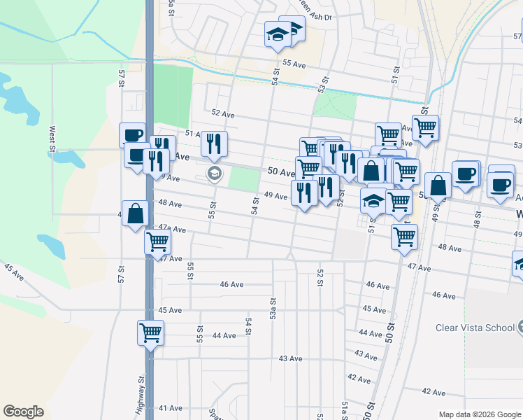 map of restaurants, bars, coffee shops, grocery stores, and more near 5319 49 Avenue in Wetaskiwin