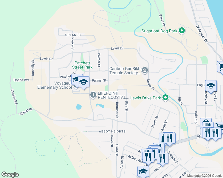 map of restaurants, bars, coffee shops, grocery stores, and more near 410 Pinchbeck Street in Quesnel