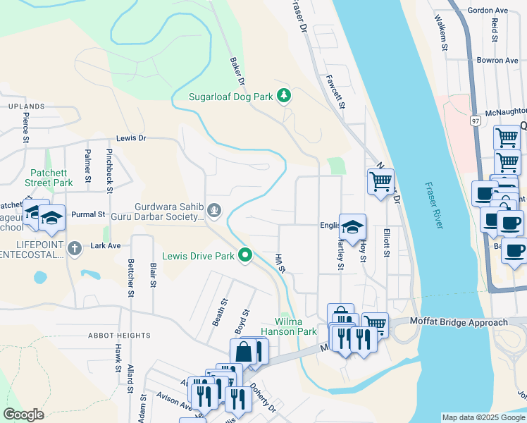 map of restaurants, bars, coffee shops, grocery stores, and more near 675 Higdon Avenue in Quesnel