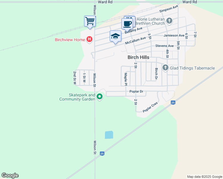 map of restaurants, bars, coffee shops, grocery stores, and more near 5 Poplar Drive in Birch Hills
