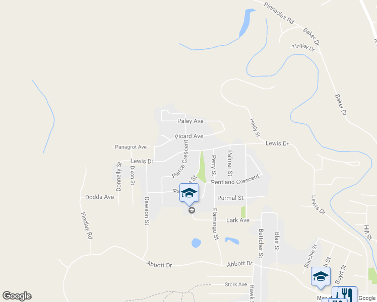map of restaurants, bars, coffee shops, grocery stores, and more near 24 Lewis Drive in Quesnel