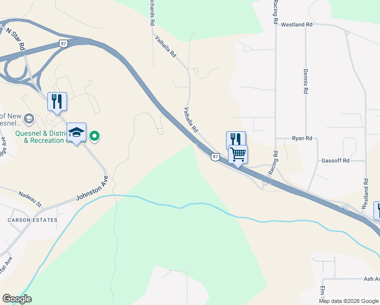 map of restaurants, bars, coffee shops, grocery stores, and more near 1897 Dragon Hill Road in Quesnel