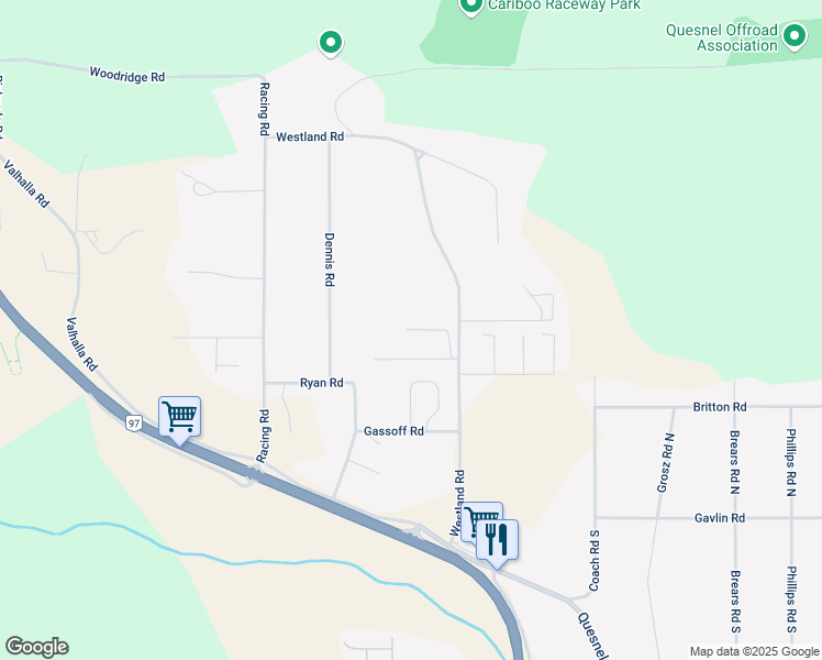 map of restaurants, bars, coffee shops, grocery stores, and more near 364 Dennis Road in Quesnel
