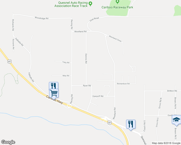 map of restaurants, bars, coffee shops, grocery stores, and more near 364 Dennis Road in Quesnel