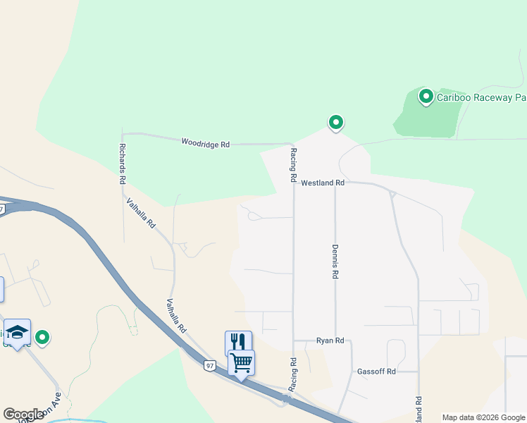 map of restaurants, bars, coffee shops, grocery stores, and more near 2060 Hendry Road in Quesnel