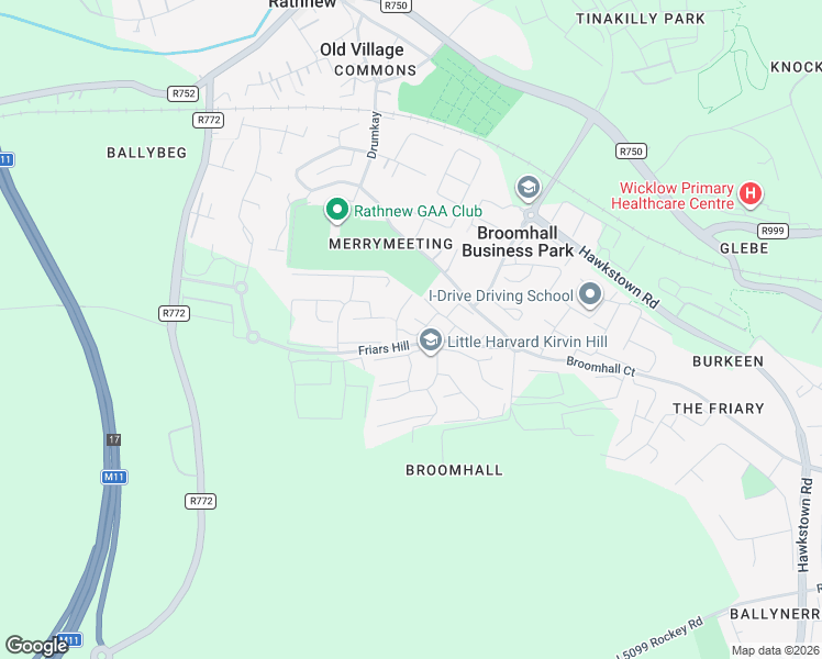 map of restaurants, bars, coffee shops, grocery stores, and more near Wilton Manor in Rathnew