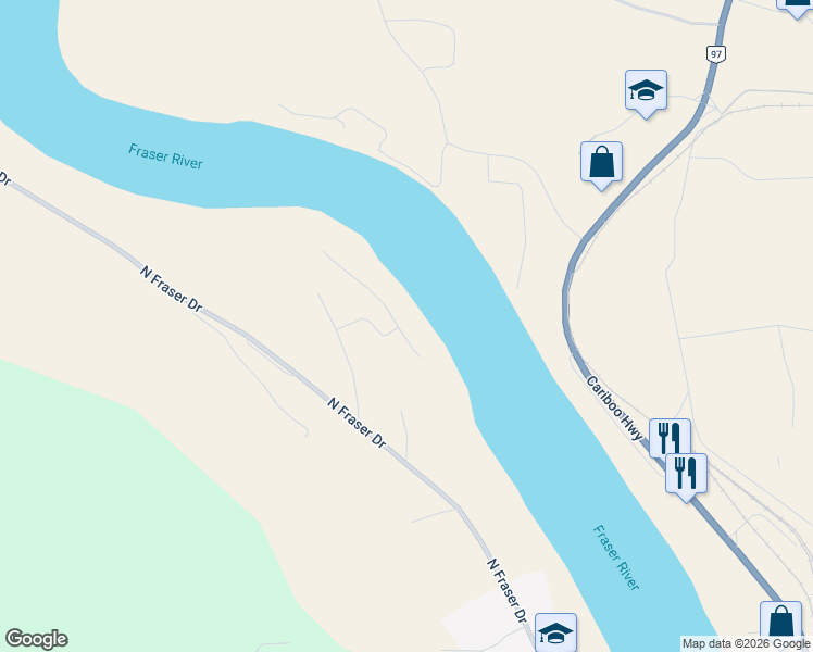 map of restaurants, bars, coffee shops, grocery stores, and more near 1702 Dyke Road in Quesnel
