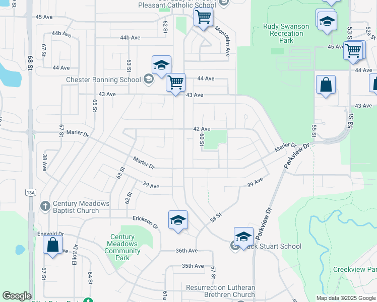 map of restaurants, bars, coffee shops, grocery stores, and more near 133 Mount Pleasant Drive in Camrose