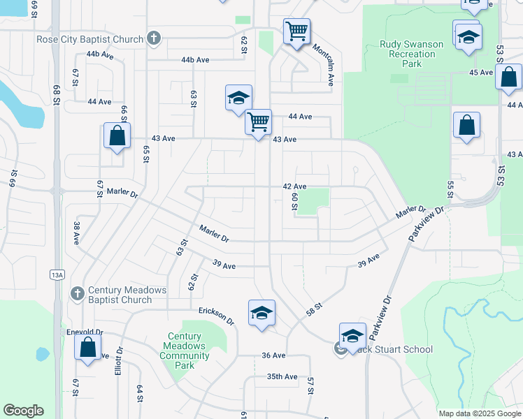 map of restaurants, bars, coffee shops, grocery stores, and more near 130 Mount Pleasant Drive in Camrose