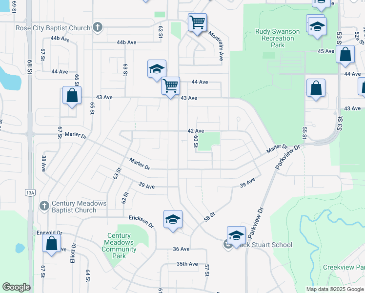 map of restaurants, bars, coffee shops, grocery stores, and more near 127 Mount Pleasant Drive in Camrose