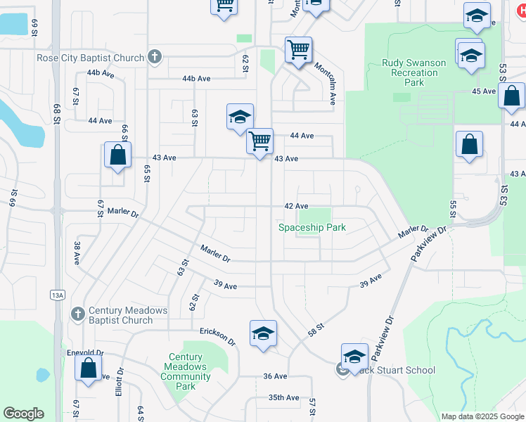 map of restaurants, bars, coffee shops, grocery stores, and more near 122 Mount Pleasant Drive in Camrose