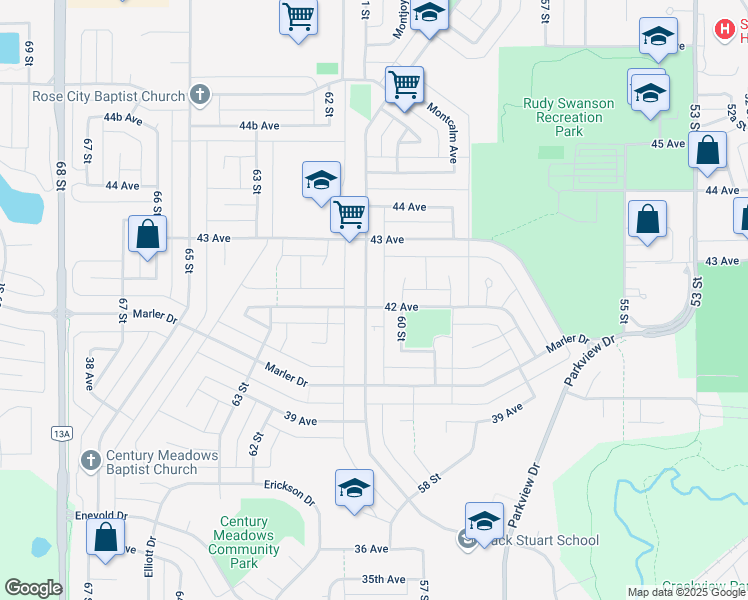 map of restaurants, bars, coffee shops, grocery stores, and more near 119 Mount Pleasant Drive in Camrose