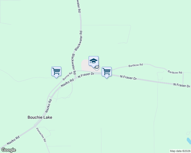 map of restaurants, bars, coffee shops, grocery stores, and more near 2071 Blackwater Road in Quesnel