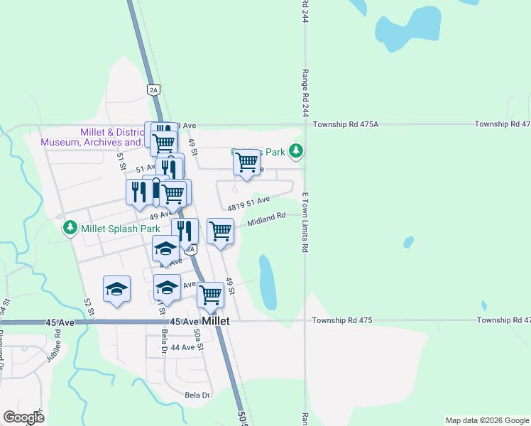 map of restaurants, bars, coffee shops, grocery stores, and more near 22 Midland Road in Millet