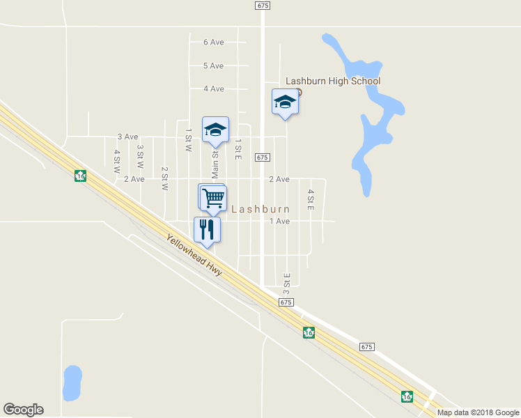 map of restaurants, bars, coffee shops, grocery stores, and more near in Lashburn