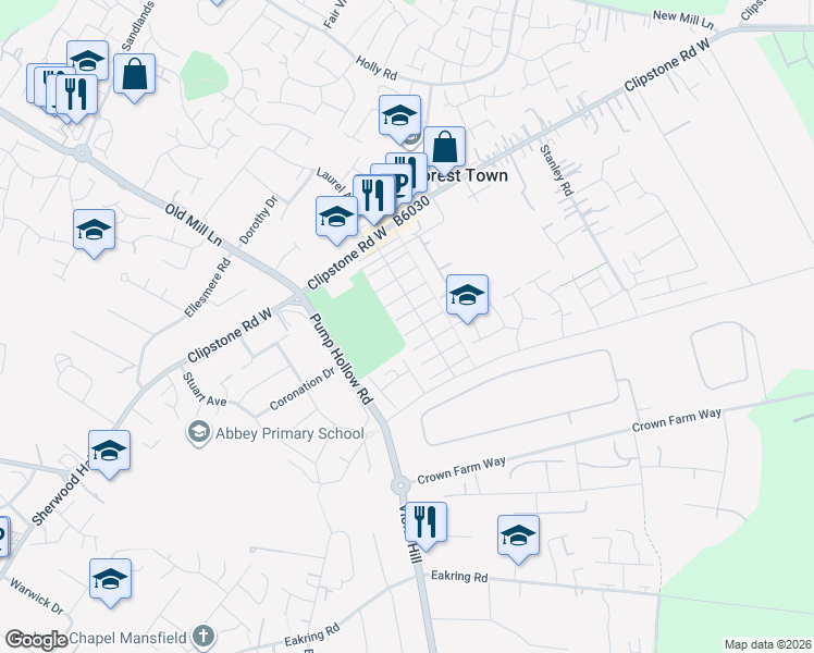 map of restaurants, bars, coffee shops, grocery stores, and more near 6 Sixth Avenue in Forest Town
