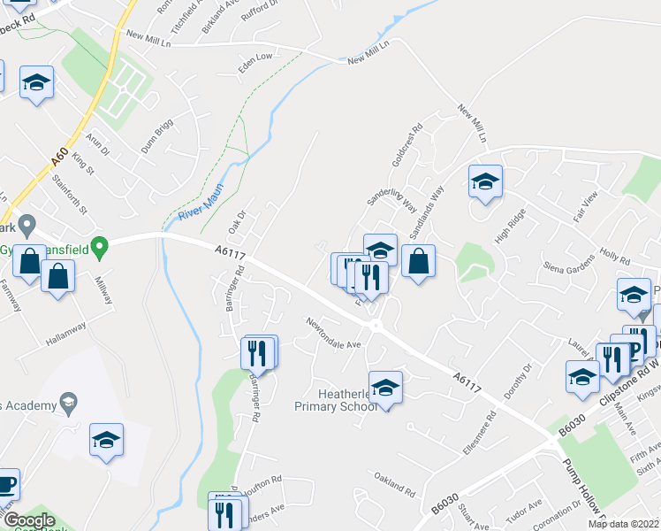 map of restaurants, bars, coffee shops, grocery stores, and more near 59 Sanderling Way in Forest Town