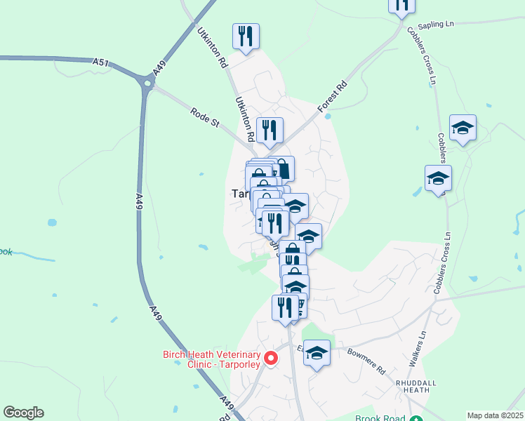 map of restaurants, bars, coffee shops, grocery stores, and more near 38 High Street in Cheshire West and Chester