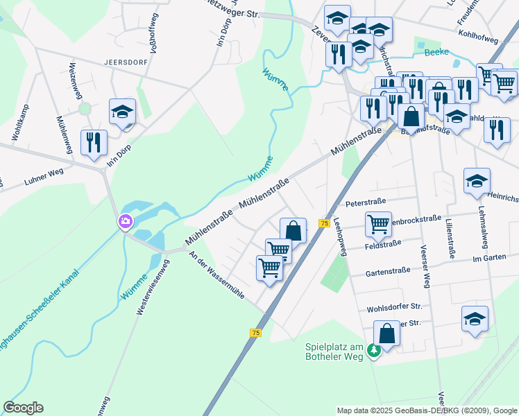 map of restaurants, bars, coffee shops, grocery stores, and more near in Scheeßel