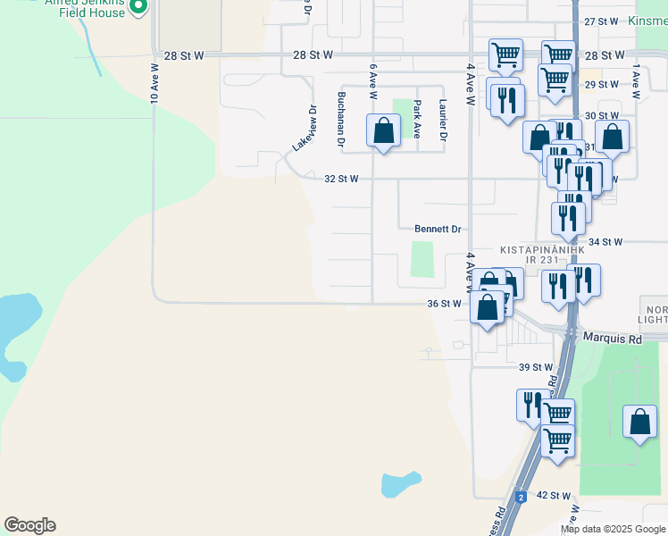 map of restaurants, bars, coffee shops, grocery stores, and more near 665 Chura Court in Prince Albert