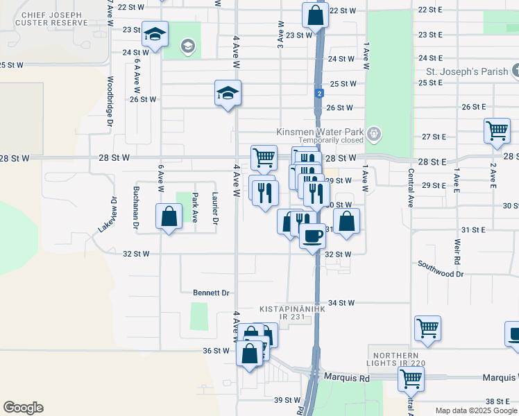 map of restaurants, bars, coffee shops, grocery stores, and more near 2995 2 Avenue West in Prince Albert