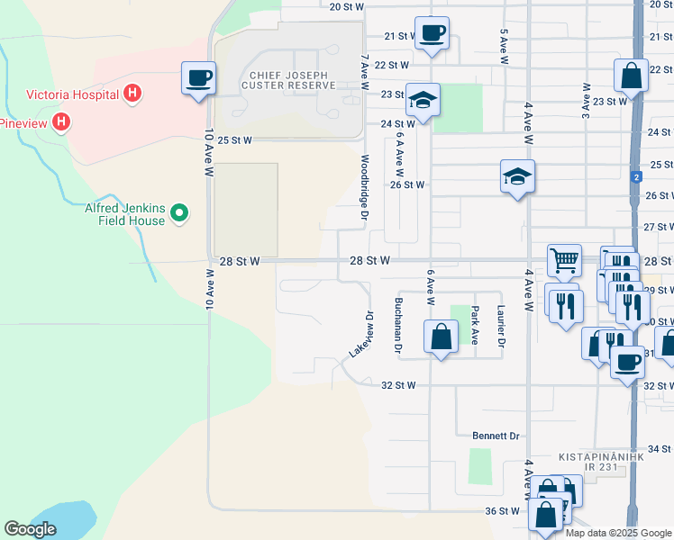 map of restaurants, bars, coffee shops, grocery stores, and more near 2805 Lakeview Drive in Prince Albert