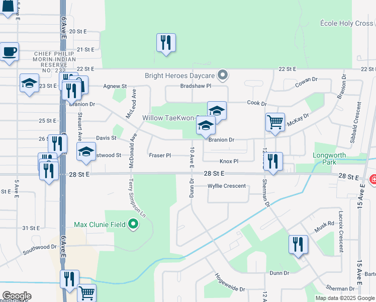 map of restaurants, bars, coffee shops, grocery stores, and more near 994 Fraser Place in Prince Albert