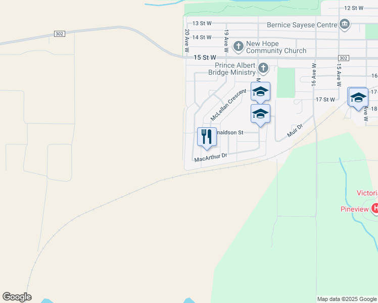 map of restaurants, bars, coffee shops, grocery stores, and more near 267 Macarthur Drive in Prince Albert