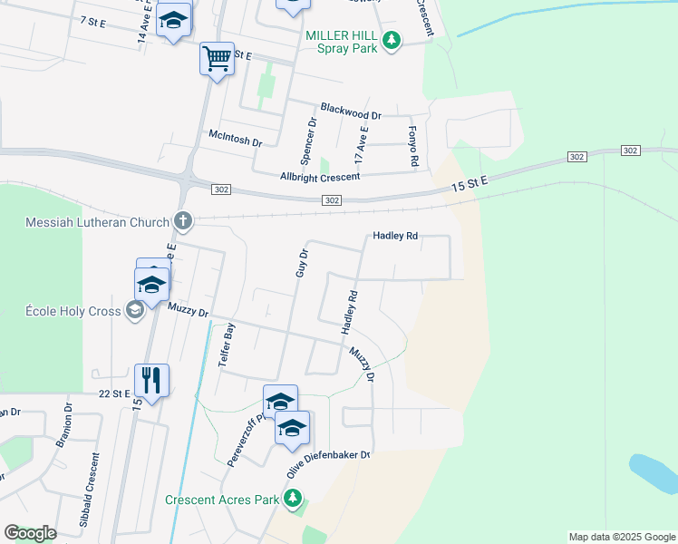 map of restaurants, bars, coffee shops, grocery stores, and more near 42 Gillingham Crescent in Prince Albert