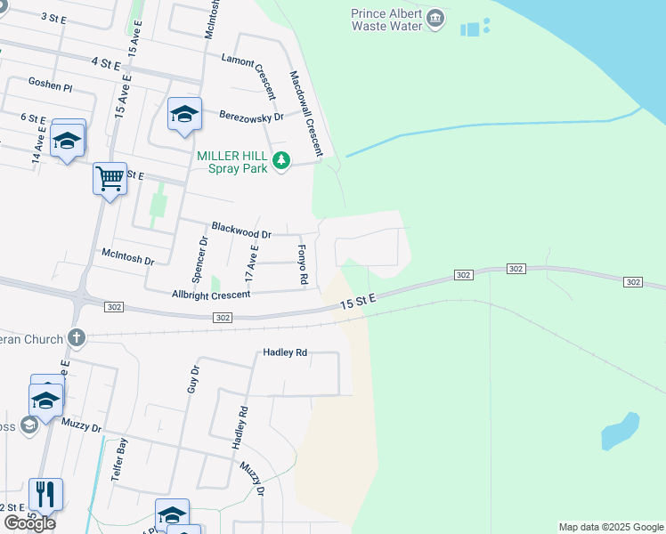 map of restaurants, bars, coffee shops, grocery stores, and more near 11 Glass Drive in Prince Albert