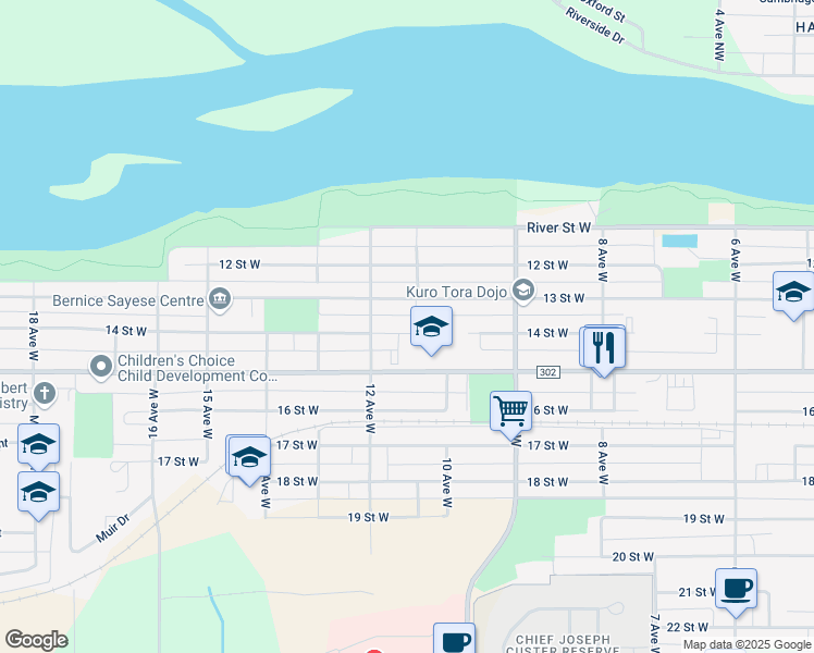 map of restaurants, bars, coffee shops, grocery stores, and more near 1118 14 Street West in Prince Albert