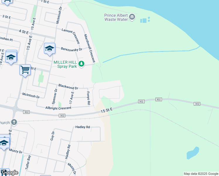 map of restaurants, bars, coffee shops, grocery stores, and more near 34 Glass Drive in Prince Albert