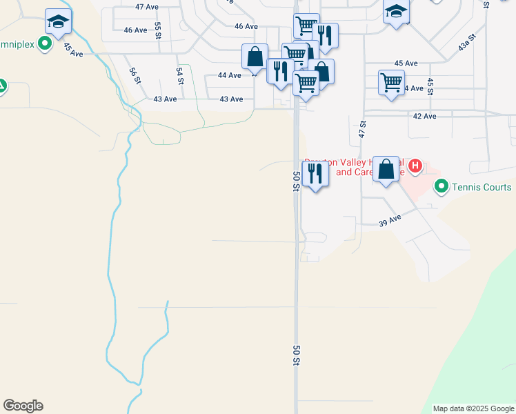 map of restaurants, bars, coffee shops, grocery stores, and more near 3450 39 Avenue in Drayton Valley