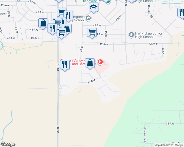 map of restaurants, bars, coffee shops, grocery stores, and more near 3913 46 Street in Drayton Valley