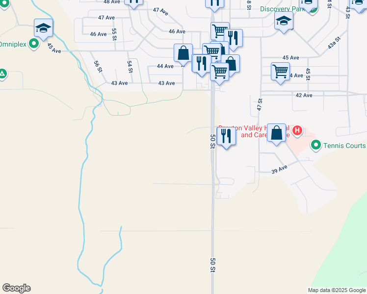 map of restaurants, bars, coffee shops, grocery stores, and more near 3450 39 Avenue in Drayton Valley